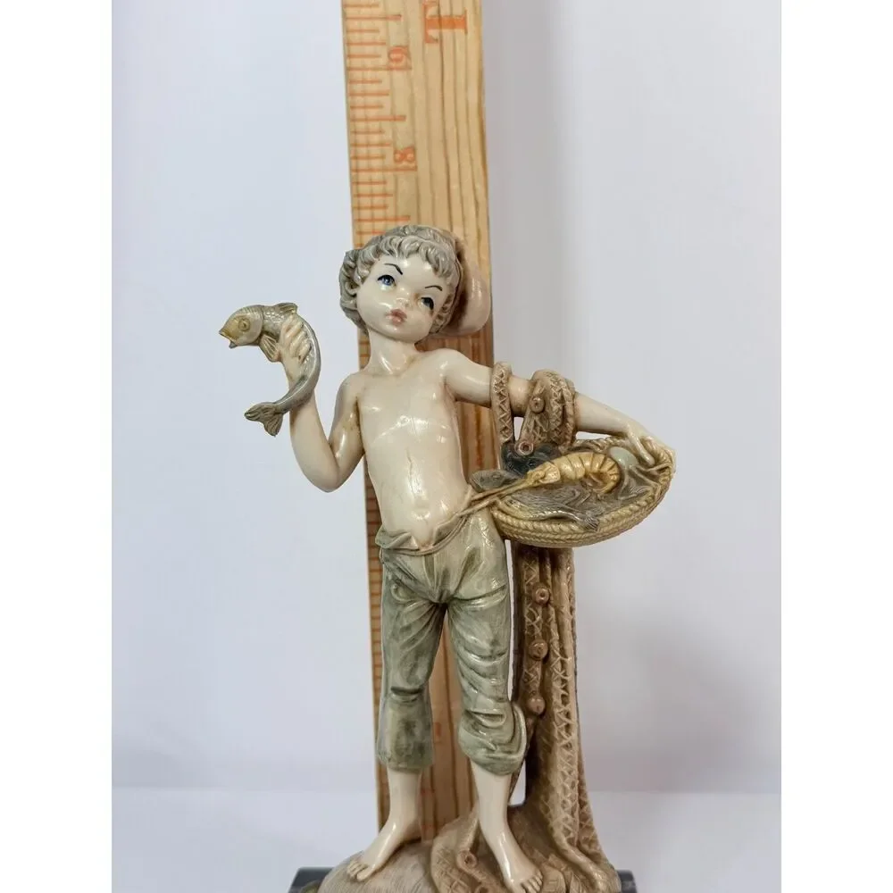 VTG Fontanini Depose Italy Carrara Marble Simonelli Boy with Fish 7